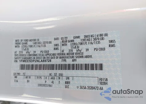 2022 Ford Bronco Badlands z USA, uszkodzony, nr VIN 1FMEE5DP2NLA89728